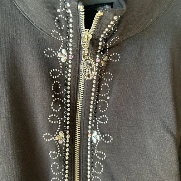 Christine Alexander Black Zip Jacket with Silver Rhinestone Swirls Small - Picture 3 of 7